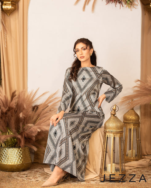 Printed Satin Long Dress 61182